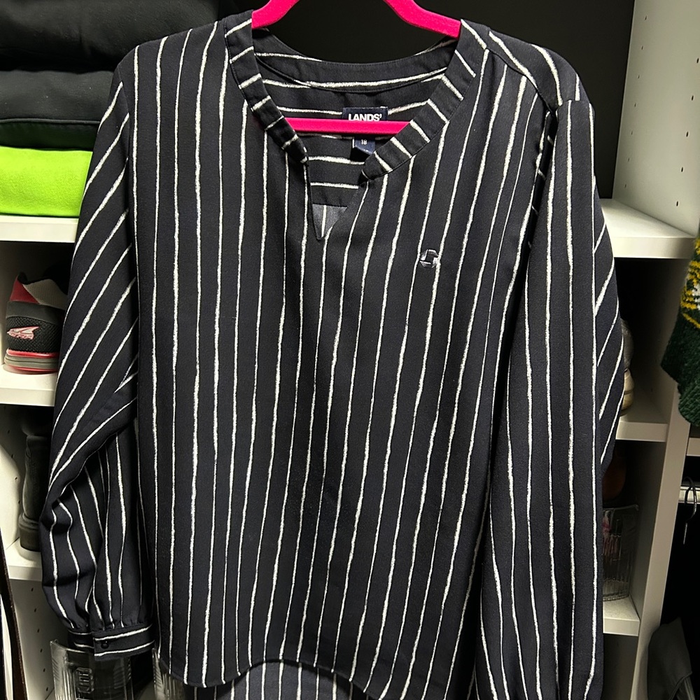 Lands' End Chase apparel Striped Navy and White Blouse